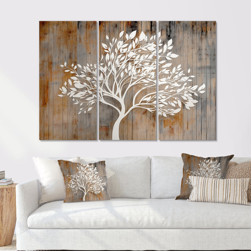 Arbre de vie blanc sur bois - Ensemble de décoration murale arbre de vie, H 32 po x l 48 po, Toile tendue, Ne s’applique pas