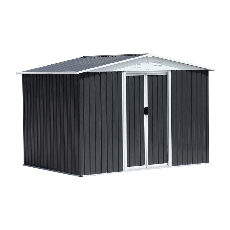 Outdoor Bike Shed 6Ftx9Ft, Grey Metal, Apex Roof, Aluminum Frame, Tool & Equipment Storage, Gray