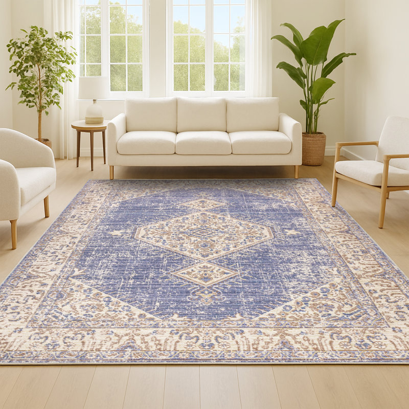 Tapis lavande / gris Mordecai, Rectangle 5 pi 3 po x 7 pi 7 po