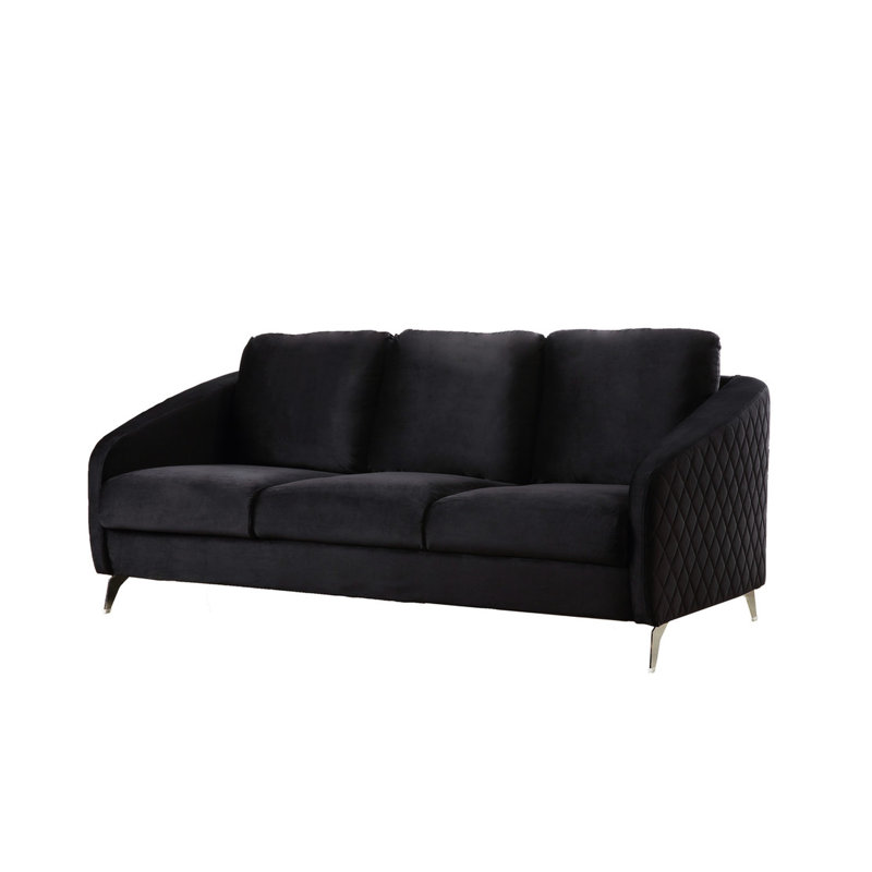: Velours de 77,5 po, pieds en métal et assise à 22 po de profondeur avec motif à losanges et coussin de 7 po d'épaisseur