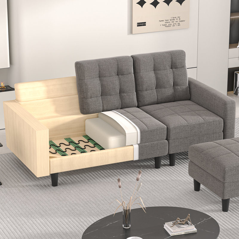 Canapé modulaire convertible Kaimana, canapé 3 places en L avec méridienne réversible, canapé modulaire pour petit espace