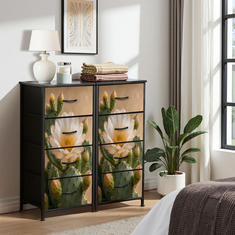 Commode 4 tiroirs pour chambre à coucher, commode étroite, plateau en bois et structure de bureau en fer 18 po x 37,5 po - (l x H)