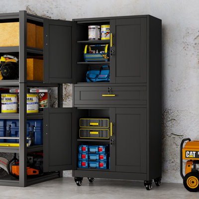 75" Tall Metal Rolling Garage Storage Cabinet with Wheels and Drawers for Home, Office, Garages