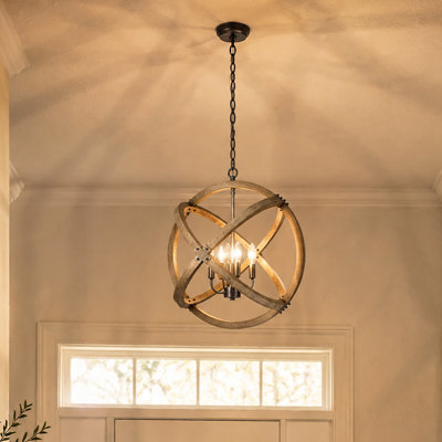 Mazhar 4-Light Globe Wood Chandelier Dimmable