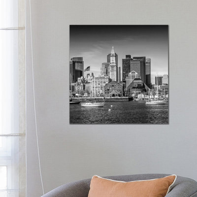 Boston Skyline Monochrome 1 Piece Wrapped Canvas Wall Art