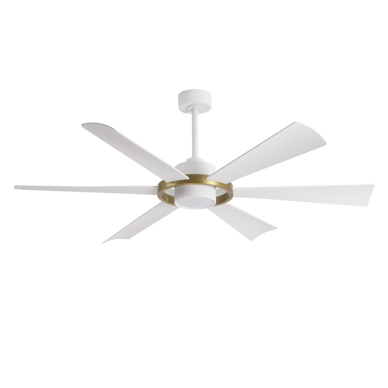 60“ 6-Blade Modern Indoor Ceiling Fan With LED Lights and Remote Control, White, White/Gold