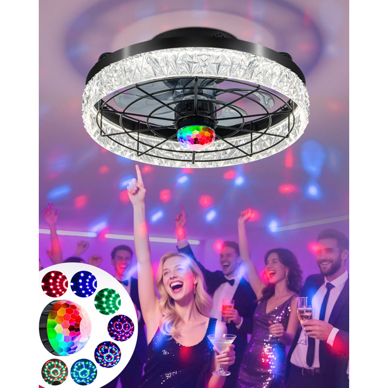 Disco Ceiling Fans with Lights,7 Color Disco Ball Modes, Flush Mount Low Profile Ceiling Fan with Light and Remote Control Dimmable 3 Color Reversible Motor 6 Speeds for Bedroom Living Room Party