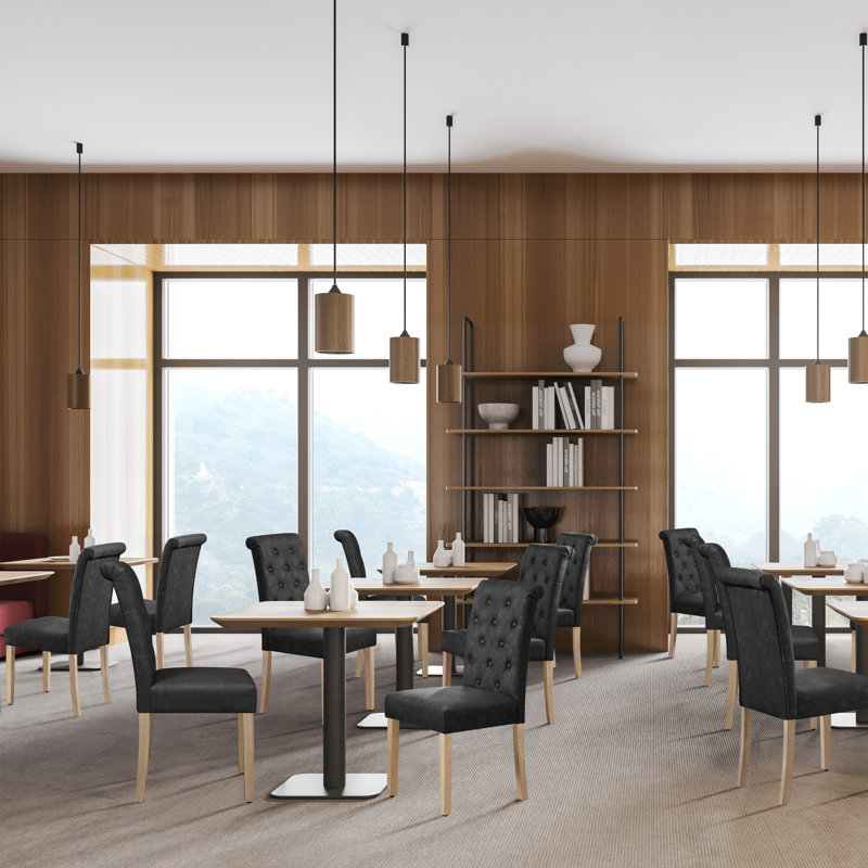 Padded Classic High Back Upholstered Dining Chairs With Solid Wood Legs, Leather-Dark Grey