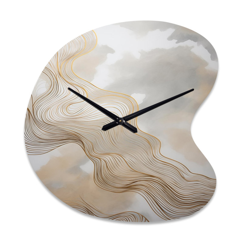 Or et gris Expressions linéaires V - dessin au trait forme irrégulière horloge murale en métal, horloge murale asymétrique moderne