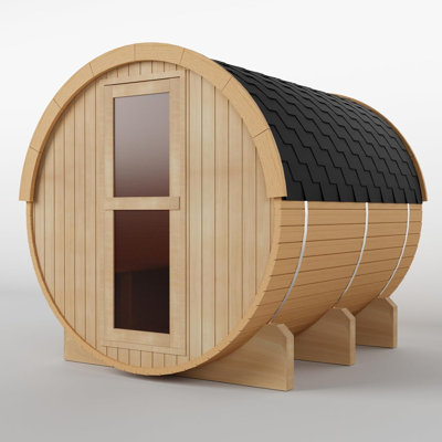 Indoor and Outdoor Barrel Sauna Room, Canadian Hemlock Wood Steam Sauna with 6KW Certified TOULE Heater, Sauna Stove, Explosion-Proof Volcanic Stone, 6 Person Sauna Bath