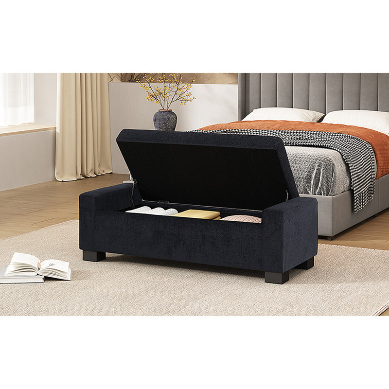 Jamih Upholstered Ottoman, Midnight Blue Polyester