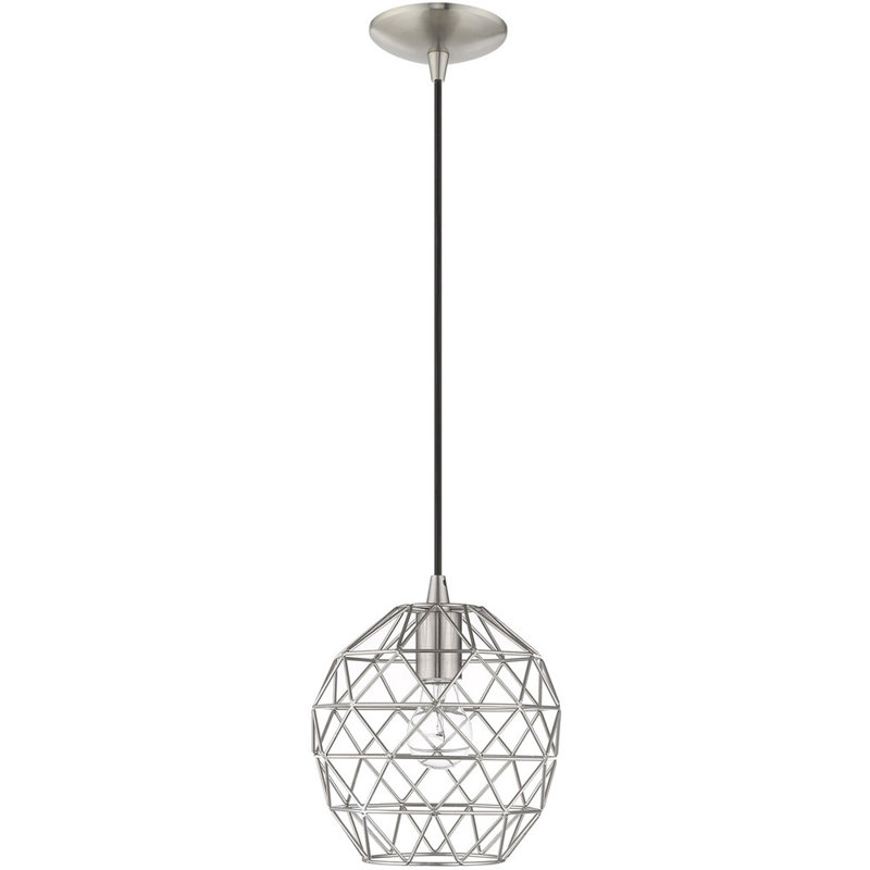 Luminaire suspendu géométrique 1 lumière, Nickel brossé / noir, Nickel brossé