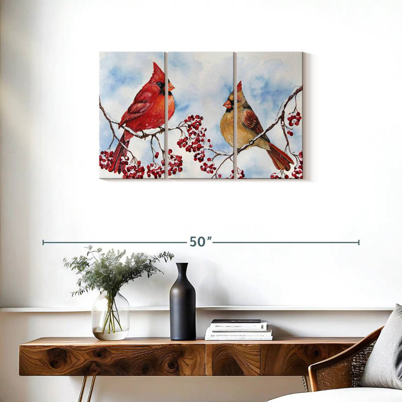Brampt Cardinals And Winter Berries, 20" H x 33" W