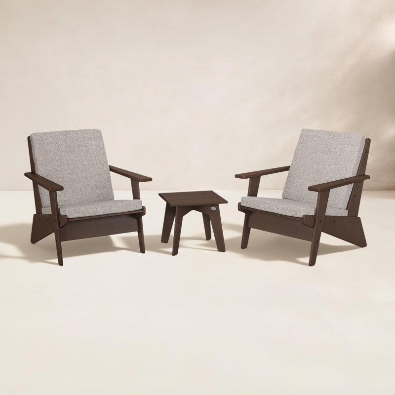 Riviera Modern Lounge 3-Piece Set, Weathered Tweed, Mahogany