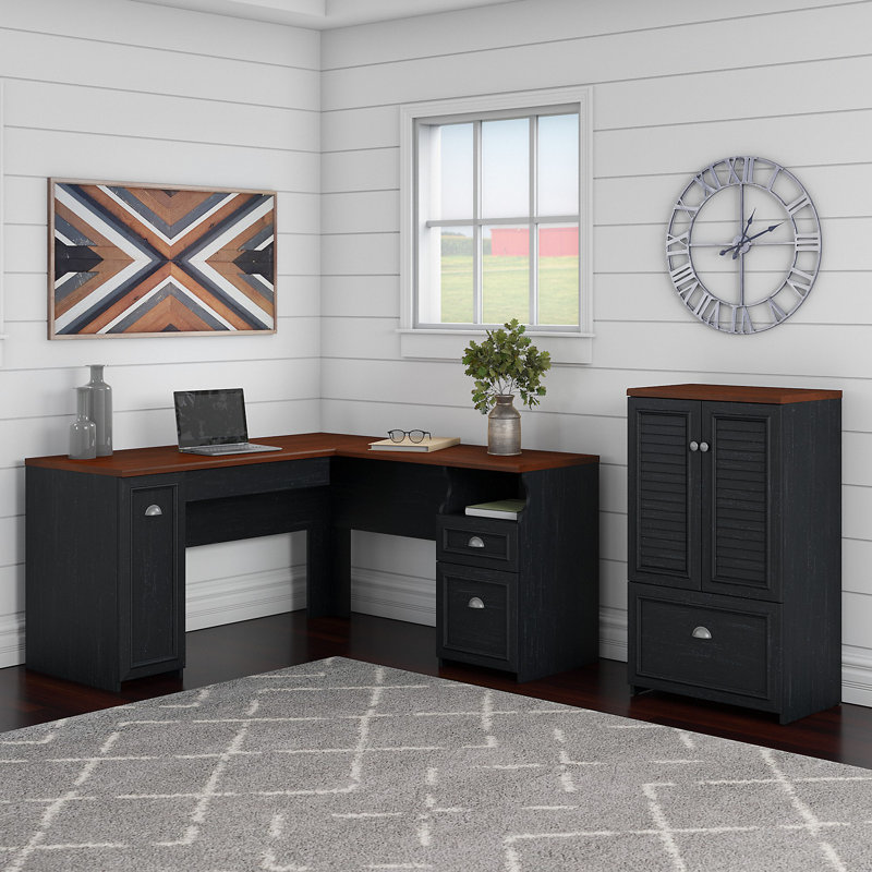 Paelynn L-Shaped Executive Desk, Hansen Cherry/Antique Black