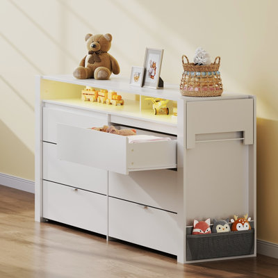 78'' LED Dresser for Bedroom, Wood Dresser with Charging Station, Large Chest of Drawers Expandable with Flexible Shelves and Hanging Rack for Closet, Living Room (85" TV)