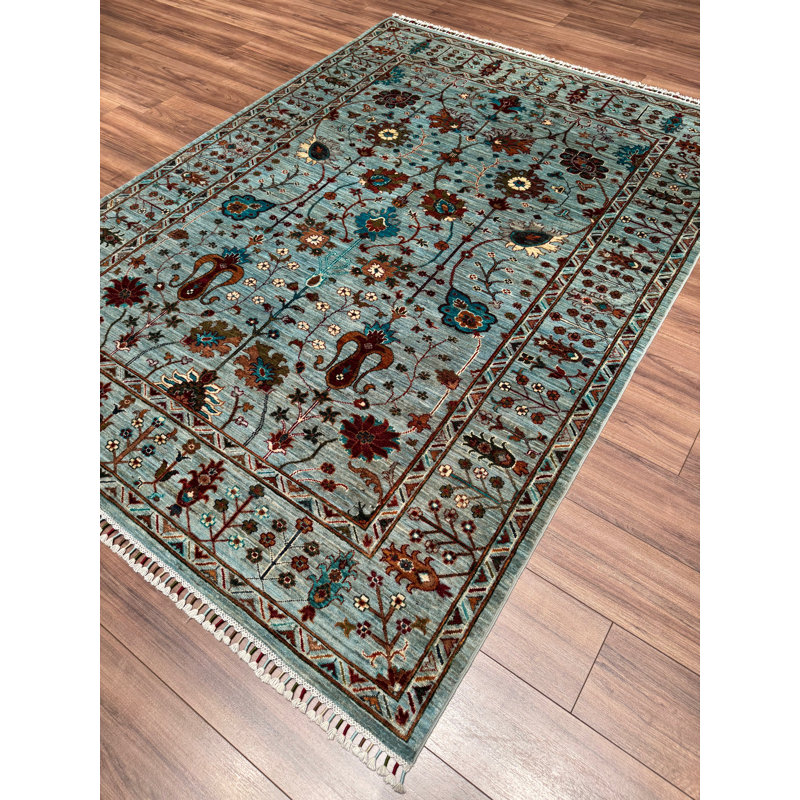 Tapis bleu sarcelle en laine et coton Original