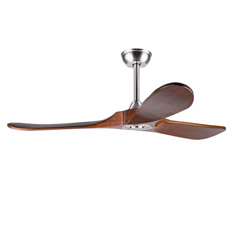 52" Solid Wood Ceiling Fan, Outdoor, 3 Blade, No Light, Walnut, For Patio Living Room Bedroom Porch, Remote Control, Water Resistant