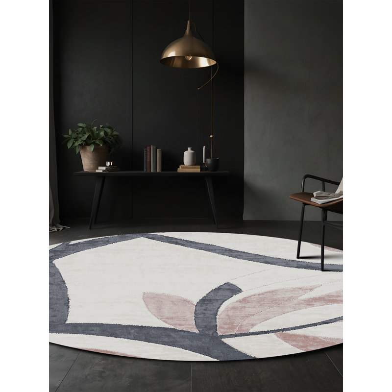 Tapis gris lavable à la machine, Rond 4 pi