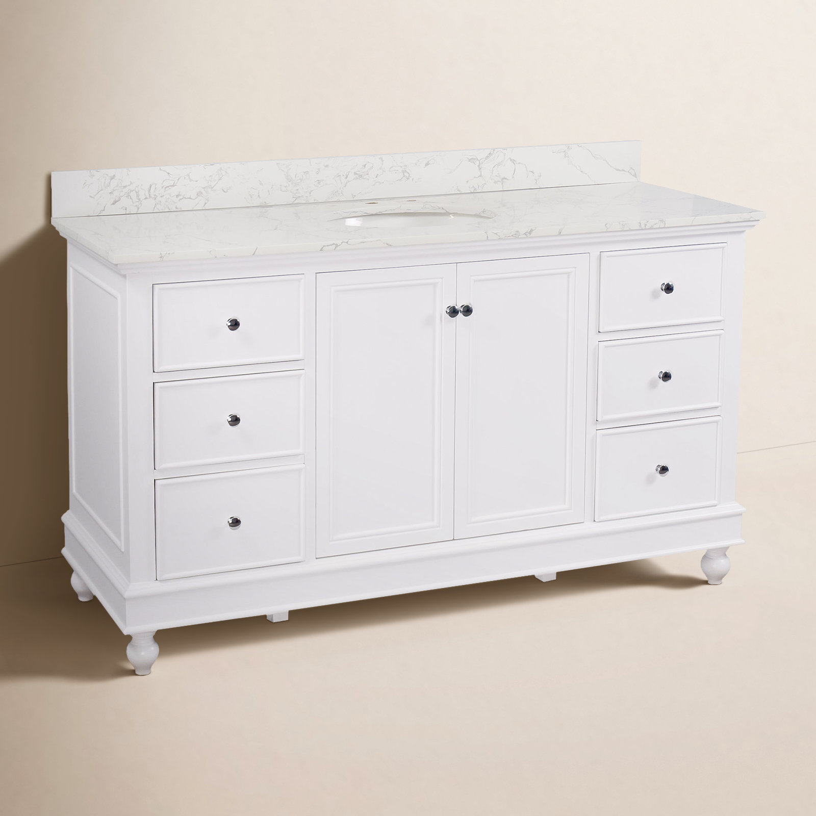 Ferdinand 60'' Single Bathroom Vanity, White, Engineered Marble