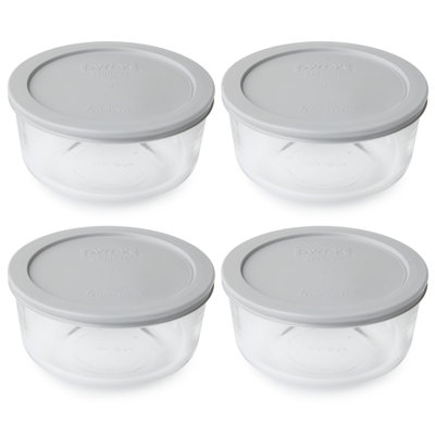 Pyrex (4) 4-Cup Glass Bowls & (4) 4-Cup Lids