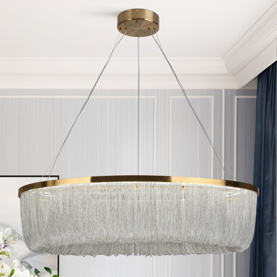 Achai 1-Light Gold Copper Finish LED Chandelier with Silver Chain Shade for Dining Room Kitchen Island