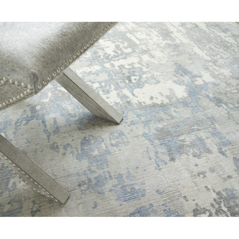Murano Handmade Area Rug, Rectangle 9' x 12', Blue/Silver