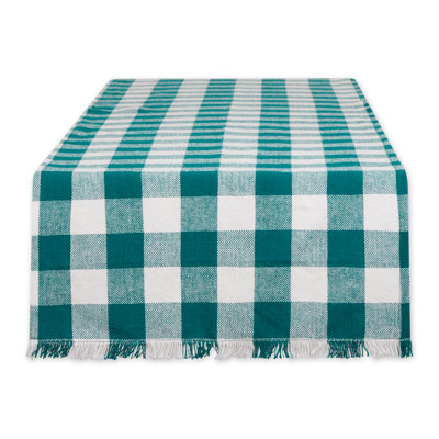 PALE MAUVE HEAVYWEIGHT CHECK FRINGED TABLE RUNNER 14X72
