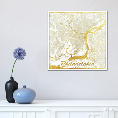 Philadelphia Leaf Urban Blueprint Map by Hubert Roguski - Wrapped Canvas Painting