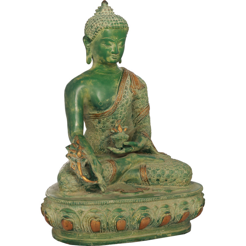 Figurine de Bouddha de la Médicine décorée de Vishwa Vajra (divinité bouddhiste tibétaine)