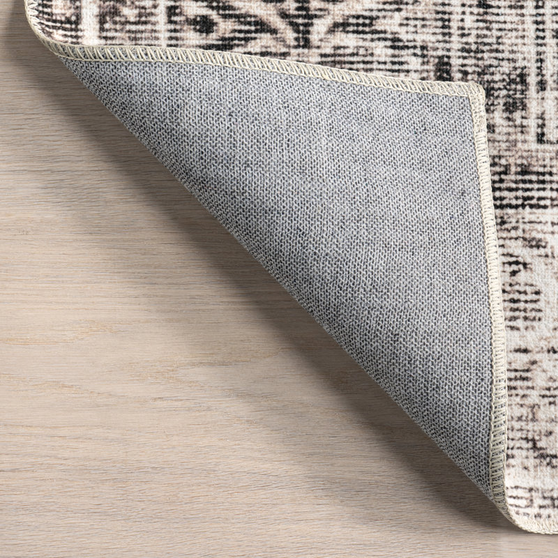 Teo Medallion Machine Washable Area Rug for Living Room Bedroom Dining Room Kitchen, Light Grey/Ivory, Rectangle 9' x 12'