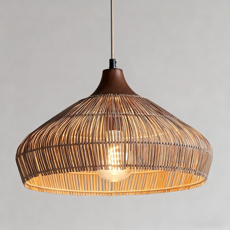 1-Light Rattan Lighting Fixture Handmade, 10.23" H x 15.74" W x 15.74" D