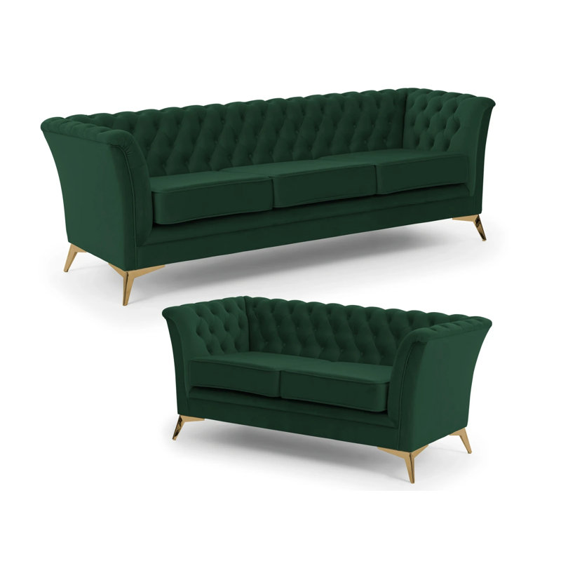 Whitby 2 - Piece Velvet Living Room Set, Gold, Bottle Green