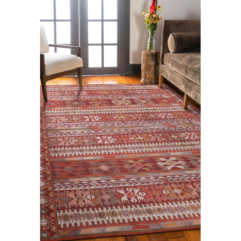 Tapis rouge rouge bourgogne à motif tissé rétro, Rectangle 4 pi 8 po x 6 pi 3 po