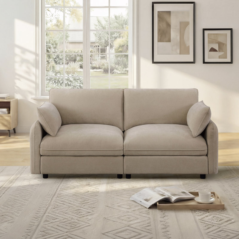 78" Modern Upholstered Sofa, Khaki