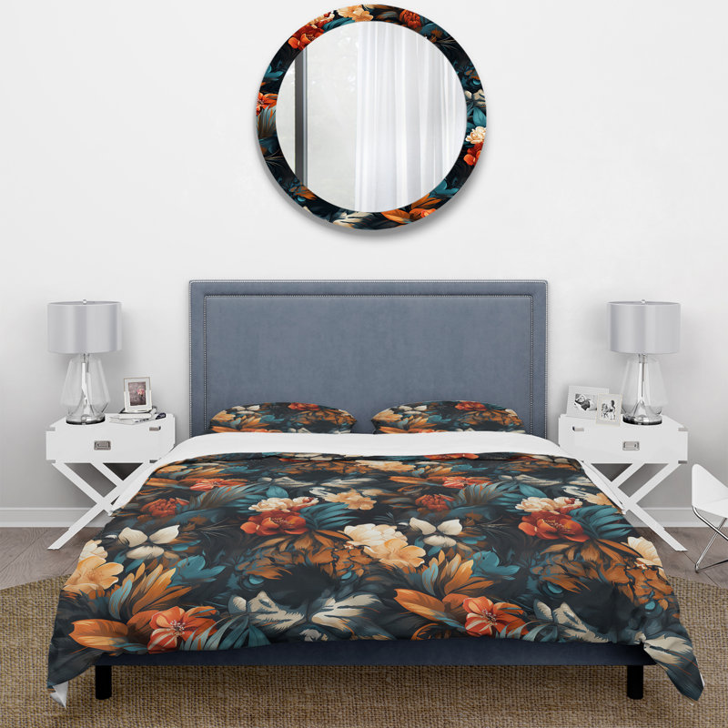 Ensemble de housse de couette multicolore fleurs tropicales noires Allure, Housse de couette pour très grand lit et 2 très