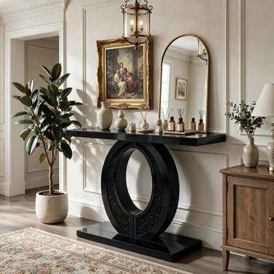Console d'entrée moderne à miroir à diamants multiples concassés à la main (noir)