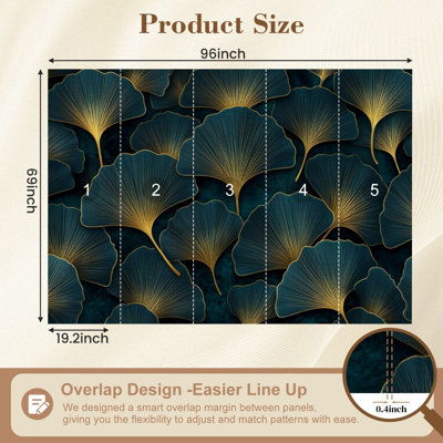 Vintage Peel and Stick Wallpaper Golden Ginkgo Leaves Deep Green Wall Murals 69"H x 96"W Removable PVC Wall Paper Self-Adhesive Wall Paintings Art Decor for Bedroom Living Room