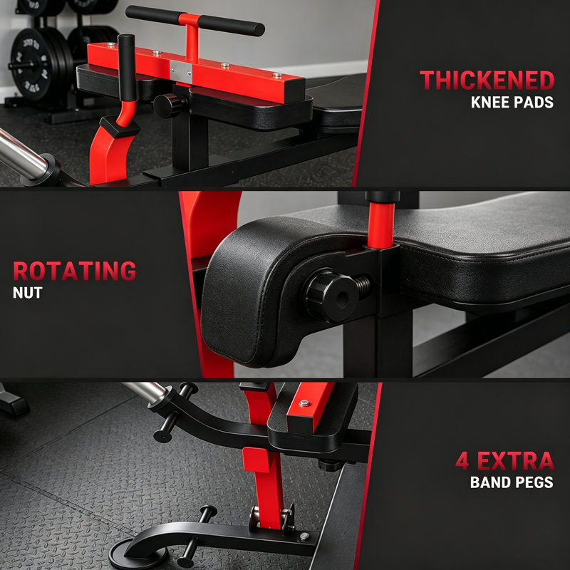 Appareil de musculation des mollets assis pour salle de sport à domicile, système de double résistance 660 lbs avec coussin pour les jambes réglable, coussin de 5 cm d'épaisseur et pédales antidérapantes, noir et rouge