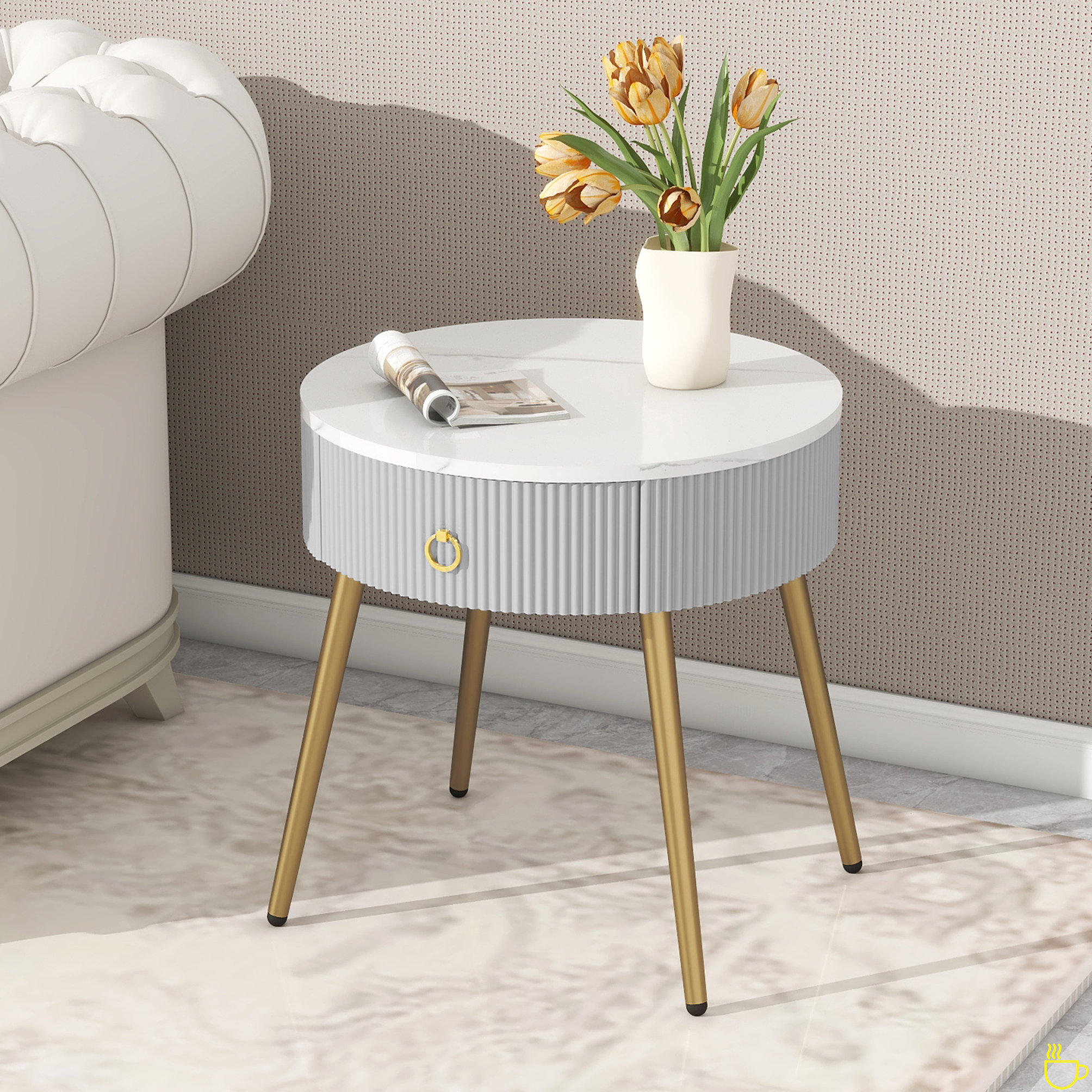 Mercer41 Easy Assembly End Tables With High Gloss Faux Marble Tabletops ...
