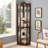 Display Cabinet, Glass, Adjustable Shelves, Corner With Carved Cherry Decoration Wine