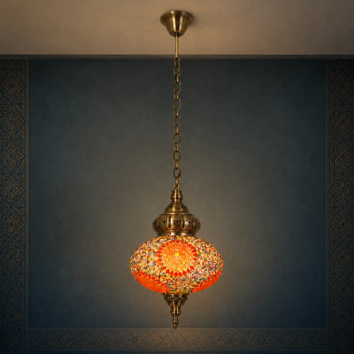 Suspension en verre mosaïque de style turc marocain, bronze antique orange, 25 cm