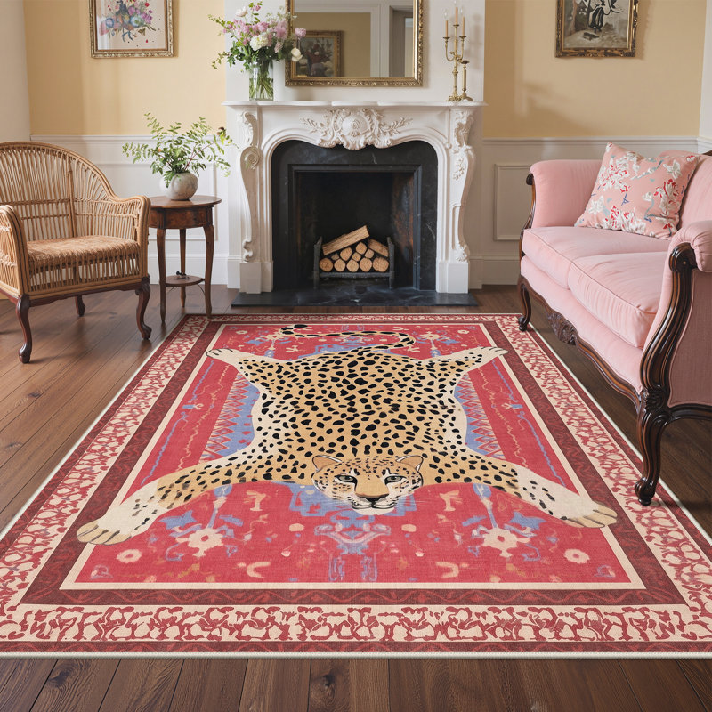 Tapis rose à imprimé léopard Alinda, Rectangle 6 pi x 9 pi, Pink