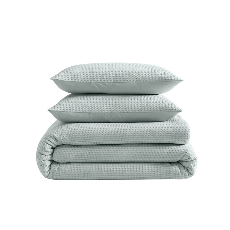 Ensemble de housse d'édredon sauge gaufré en coton 4 pièces , Bleu, Housse de couette et insert très grand + 2 très 