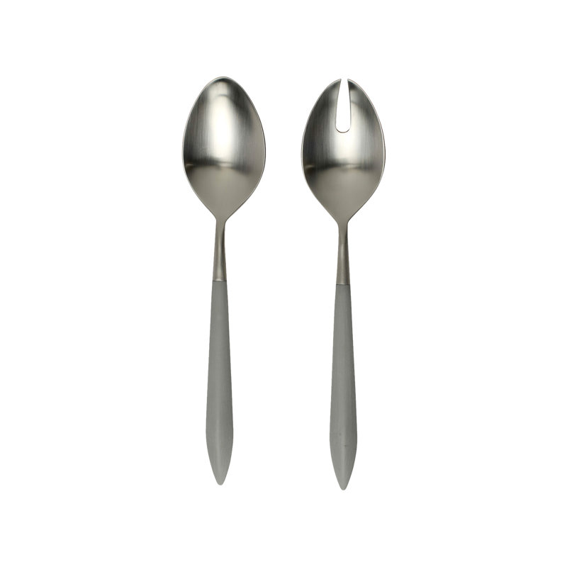 Ares Stainless Steel Salad Servers, Light Gray/Brushed Silver
