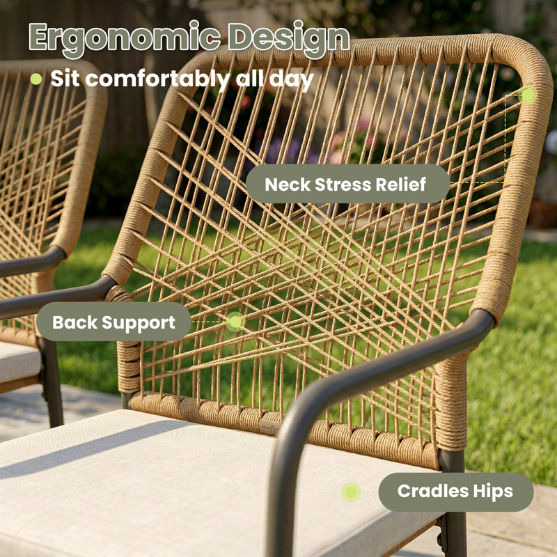 2 Piece Stackable Patio Rattan Dining Chair With Cushion