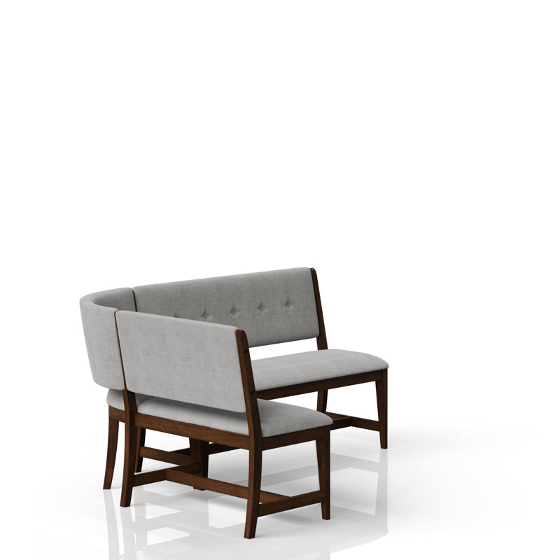 Banc de salle à manger courbé de style Mid-Century moderne - siège et dossier rembourrés beiges en bois massif