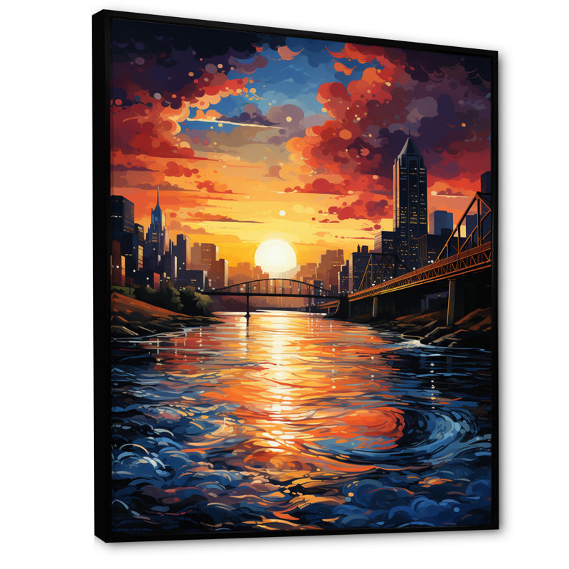 City Pittsburgh Popart III - impressions sur toile Cityscapes, Cadre flottant noir, H 32 po x l 24 po x P 1 po
