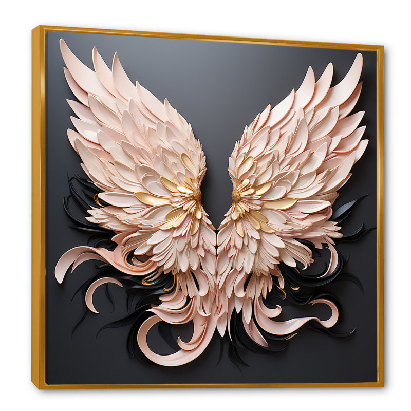 Décoration murale ailes d'ange minimalisme - Femme déesse, H 16 po x l 16 po x P 1 po, Cadre flottant doré