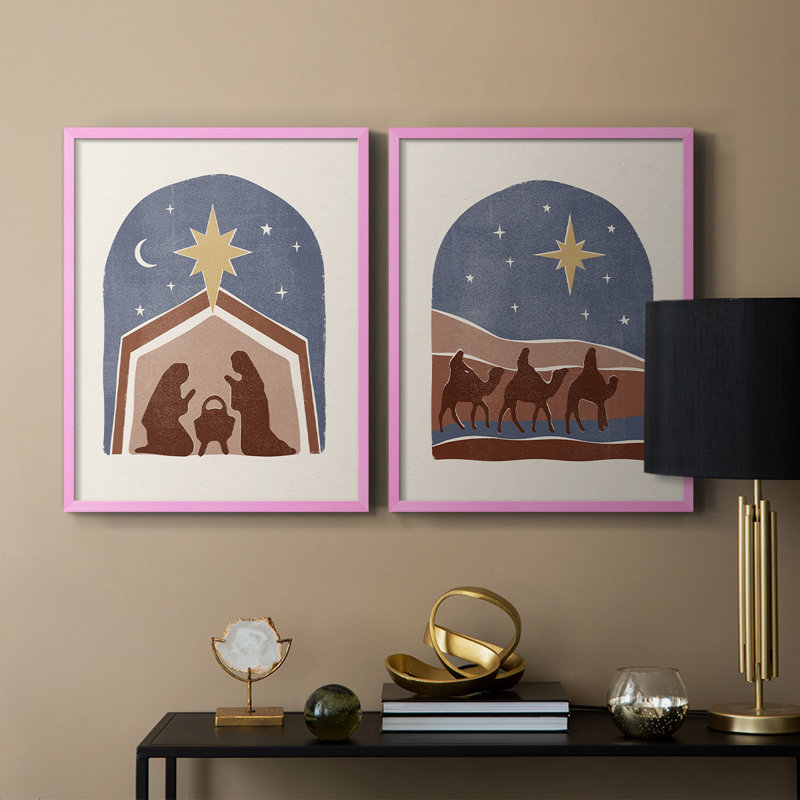 Reproduction encadrée Boho Nativité I-Premium - prête à être accrochée - aucun clou requis - aucun clou requis, Rose